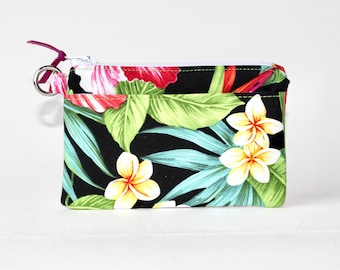 Floral ID Pouch: Hawaiian Print Zipper Coin Purse