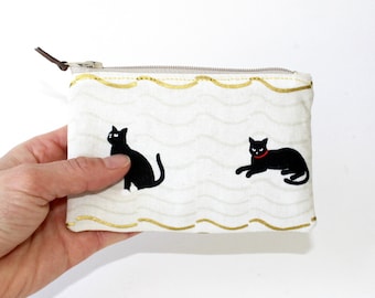 Black Cats Zipper Pouch: Small Cotton Coin Purse