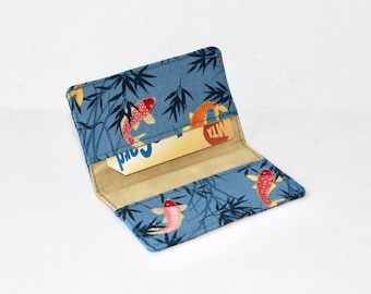 Koi Fish Business Card Holder: Blue Cotton Transit Card Case