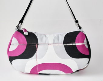 Medium Shoulder Bag, Purse, Everyday Bag, Shoulder Purse, Shoulder Bag in Pink, Black, Gray, and White Geometric Shapes