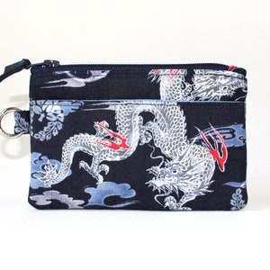 Asian Dragon Zipper Pouch: Japanese Cotton Coin Purse