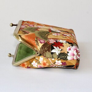 Medium Coin Purse. Kiss Lock Coin Purse. Change Purse. Japanese Cranes Birds in Black with Gold, Orange, and Red image 4