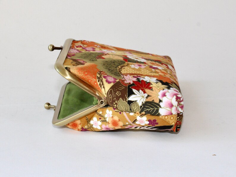 Medium Coin Purse. Kiss Lock Coin Purse. Change Purse. Japanese Cranes Birds in Black with Gold, Orange, and Red image 4