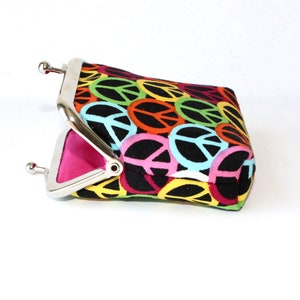 Small Coin Purse. Kiss Lock Coin Purse. Coin Pouch. Change Purse in Rainbow Colors with Peace Signs image 5