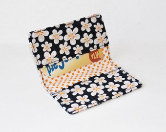 Business Card Holder. Credit Card Holder. Transit Card Holder. Bus Pass Holder. ID Card Holder - in Navy, White, and Orange Daisies