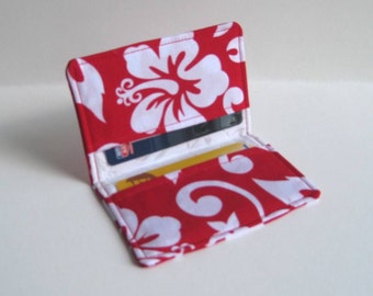 Business Card Holder. Credit Card Holder. Transit Card Holder. Bus Pass Holder. ID Card Holder - Red and White Hibiscus