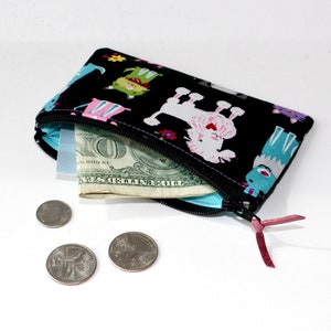 Little Zipper Pouch. Small Zipper Coin Purse. Small Zipper Bag in Black with Various Dogs: Dachshunds, Poodles, Bulldogs image 2