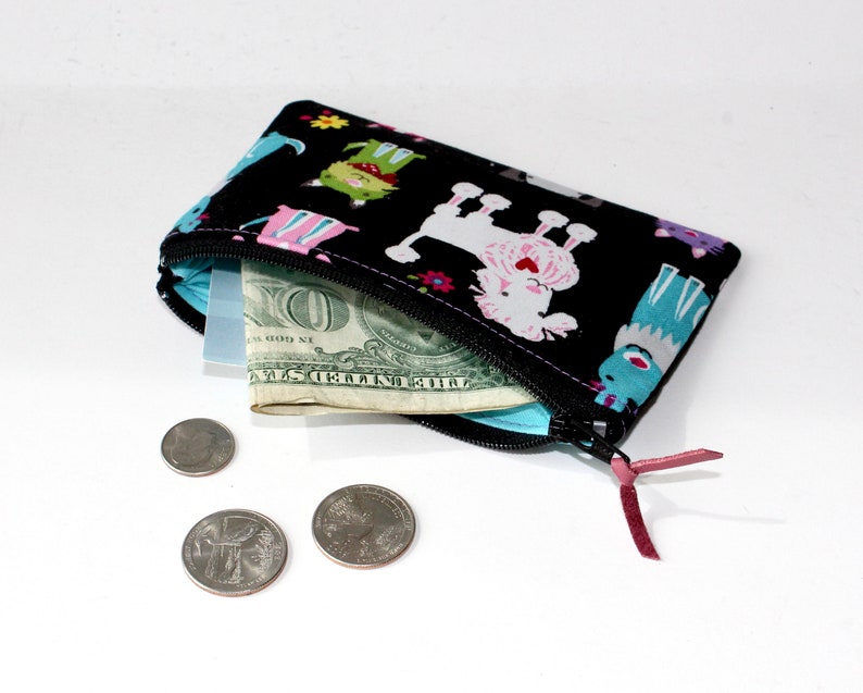 Little Zipper Pouch. Small Zipper Coin Purse. Small Zipper Bag in Black with Various Dogs: Dachshunds, Poodles, Bulldogs image 2