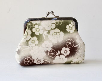 Floral Cotton Kiss Lock Coin Purse - Green & Purple, 4 in.