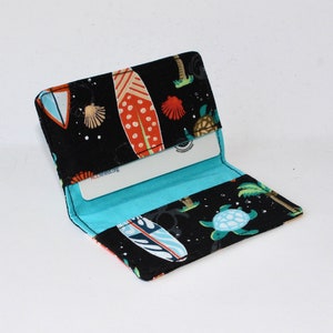 Surfboard Turtle Print Card Holder: Fabric Business Card Case