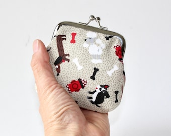 Small Coin Purse. Kiss Lock Coin Purse. Coin Pouch. Change Purse in Tan with Various Dogs, Dachshunds, Scotties, Poodles