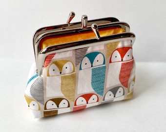 2 Compartment Coin Purse. Two Compartment Coin Purse. Double Frame Coin Purse with Colorful Owls