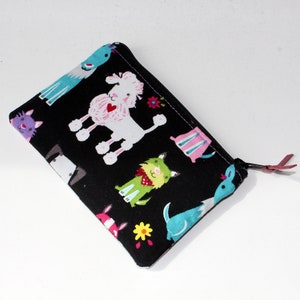 Little Zipper Pouch. Small Zipper Coin Purse. Small Zipper Bag in Black with Various Dogs: Dachshunds, Poodles, Bulldogs image 4