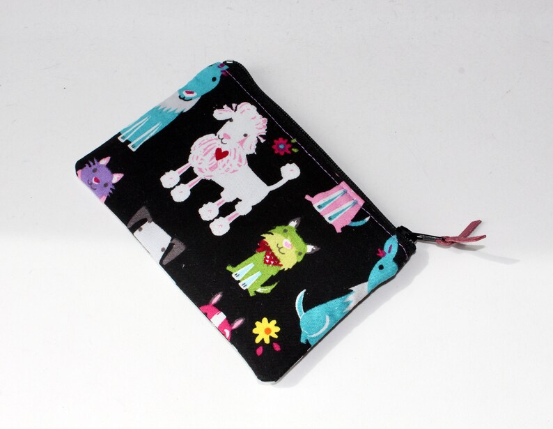 Little Zipper Pouch. Small Zipper Coin Purse. Small Zipper Bag in Black with Various Dogs: Dachshunds, Poodles, Bulldogs image 4