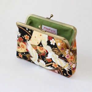 Medium Coin Purse. Kiss Lock Coin Purse. Change Purse. Japanese Cranes Birds in Black with Gold, Orange, and Red image 3