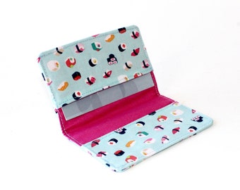 Business Card Holder. Credit Card Holder. Transit Card Holder. Bus Pass Holder. ID Card Holder  in Light Blue with Sushi Theme