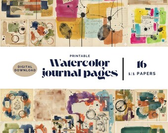 Druckbares Junk Journal in Aquarell Farben, Vintage Papier, Scrapbook Collage Sheet, Hintergrund, Mixed Media
