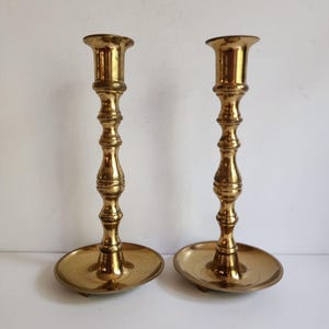 Set Of 2 Brass Candlestick Holders 9” Tall Vintage Mid-Century Modern MCM