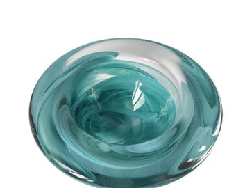 Kosta Boda Atoll Art Glass Bowl Green Swirl Candle Holder Cenicherbaker Paperweight