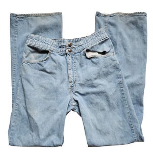 Vintage Levis Jeans Sz 33x34 Orange Tab Elastic Waist High Rise Light Wash READ