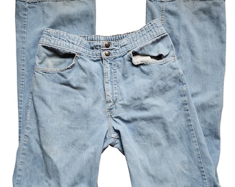 Vintage Levis Jeans Sz 33x34 Orange Tab Elastic Waist High Rise Light Wash READ
