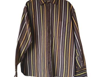 Camisa vintage Eighty Eight para hombre, talla XL, manga larga, a rayas, años 80 y 90, color marrón.
