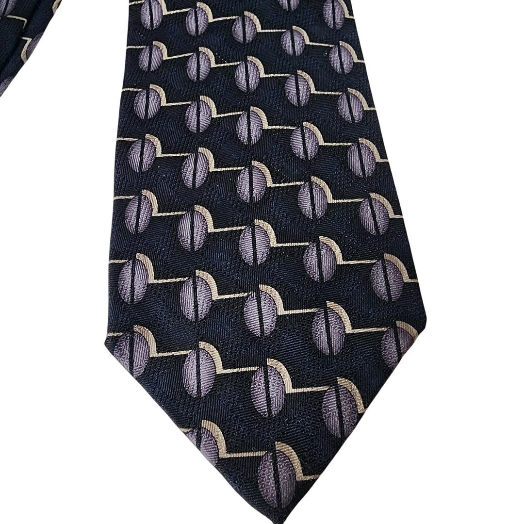 Louis Rotha Louis Roth Tie Mens Necktie Silk Geometric Blue Vintage Wide 4