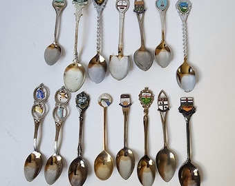 Lote de 15 cucharas de recuerdo de Canadá, coleccionables, vintage, surtidas, Quebec, Ontario, BC