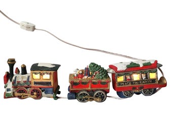 Juego de tren navideño Express de 3 piezas, de porcelana pintada a mano, con luces decorativas.