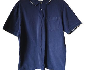 Vintage Munsingwear pikétröja herr storlek large blå kortärmad bomull 80-90-tal