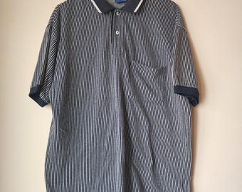 Par Four Golf Polo Shirt Mens Size Large Vintage Black White Striped Made In USA