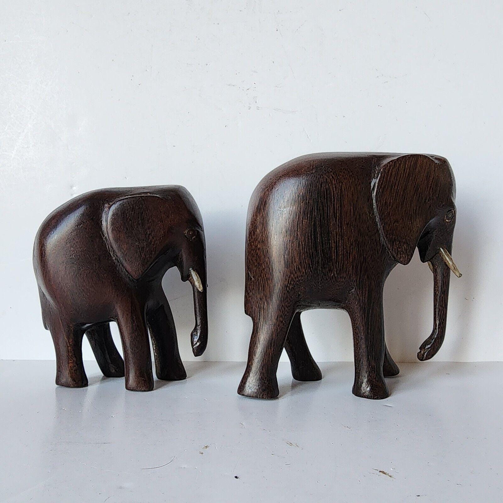 ヴィンテージ 手彫り 木製象 ダークフィギュア 2体セット - Etsy 日本
