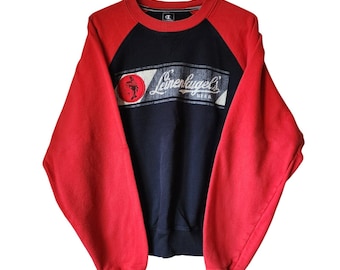 Vintage Leinenkugels tröja herrstorlek Large Champion svart röd fleece öl