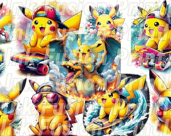 サーフィンピカチュウ 8K解像度 10K DPI PNG ポケモンコレクション