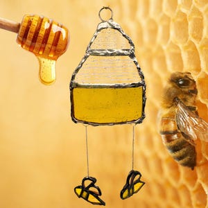 Handcrafted Stained Glass Honey Pot Suncatcher / Car Charm