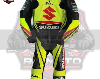 Inspirerad Suzuki lädermotorcykelracingdräkt – MotoGP-stil, handgjord kohudutrustning