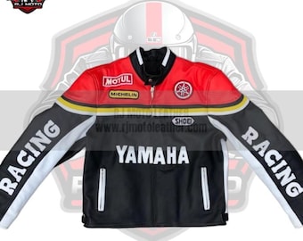 Chaqueta inspirada en Yamaha / Chaqueta de cuero de carreras estilo años 90 - Regalos para moteros