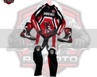 Handmade Inspired Ducati Leather Motorcycle Racing Suit Kit Full - Biker Gifts