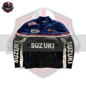Motorbike Vintage Racing Jacket | Motorcycle Vintage Jacket | Inspired Suzuki Tailored Handmade Classic 90&#39;s Style Jacket | RJ Moto Leather