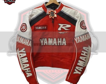 Chaqueta de moto de cuero inspirada en Yamaha / Protección CE, personalizable - Regalos para moteros
