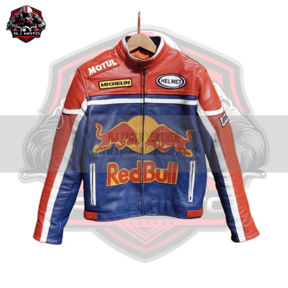 激レア！ レッドブル ライダースジャケット レーシングジャケット 本革 刺繍 Redbull Racing Style Motorcycle Jacket – Blue & Red Leather