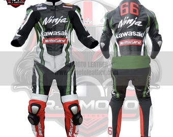 Inspired Kawasaki Racing Leather Suit | Custom MotoGP Motorbike Suit - Biker Gifts