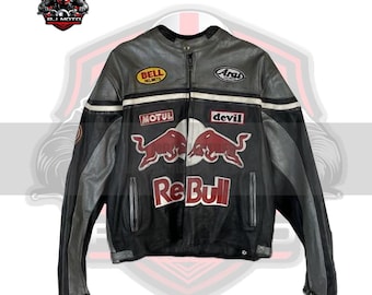 Vintage Inspired Redbull F1 Jacket - Racing Leather Motorcycle Jacket – Inspired Redbull Biker Gifts