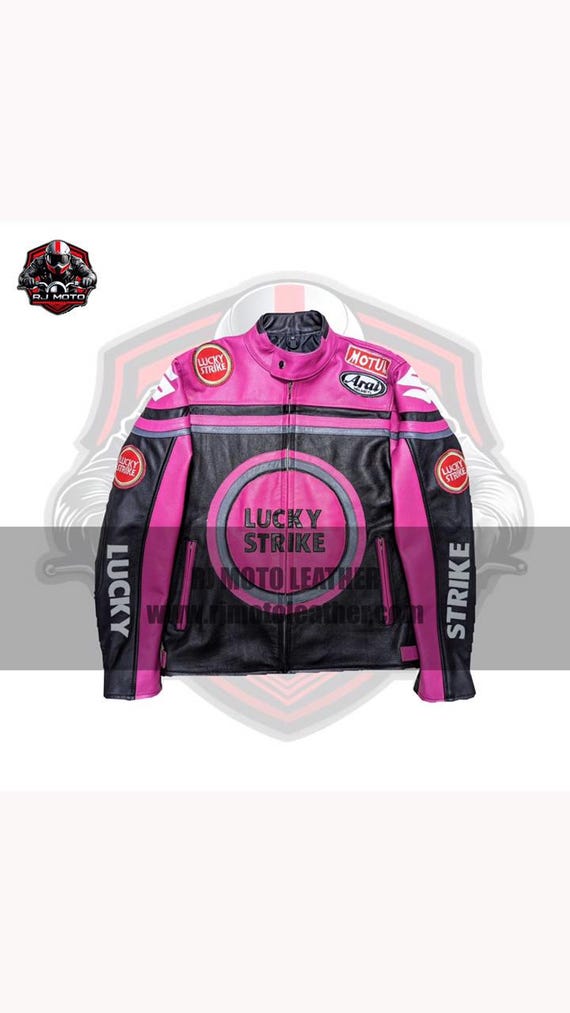 Inspired Lucky Strike Handmade Leather Motorbike Jacket | 90s Racing Style - Biker Gifts