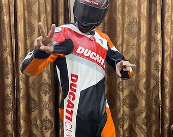 Inspired Ducati Power K2 Leather Motorcycle Racing Suit – Customizable, CE Protection