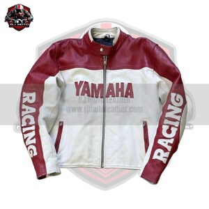 ヤマハ メンズ バイク レーシング レザージャケット ブルー＆ホワイト