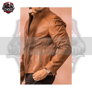 Men’s Brown Cafe Racer Leather Jacket | Vintage Biker Motorcycle Jacket - Slim Fit Real Leather Jacket for men -Handmade Custom Gift for him