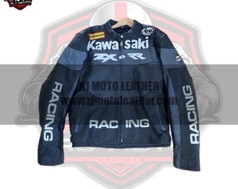 Kawasaki Inspired Leather Motorcycle Racing Jacket | 90s Style