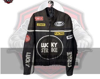 90年代のランニングスタイルのレザージャケット、ラッキーストライク