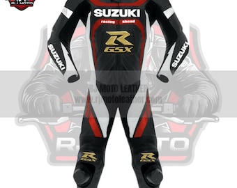 Handgjord inspirerad Suzuki-stil lädermotorcykelracingdräkt | Anpassningsbar MotoGP-utrustning - Bikerpresenter